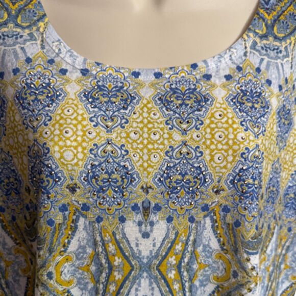 One World Live and Let Live Blue Paisley Short Sleeve Top Size L - Picture 6 of 11